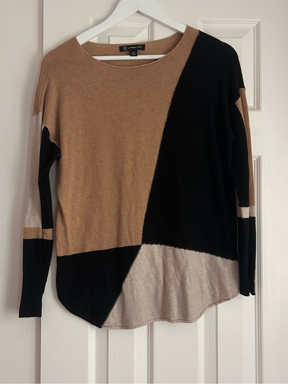Colorblock Crewneck Sweater - Black, Camel & Cream